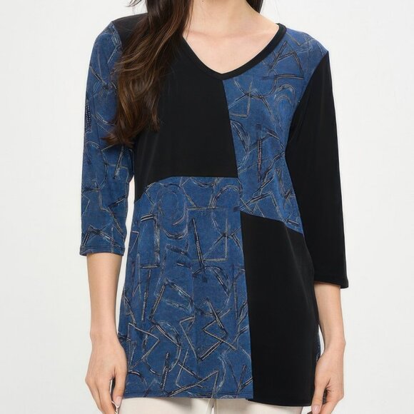 HIT Contrast V-Neck Tunic Top - Picture 1 of 6